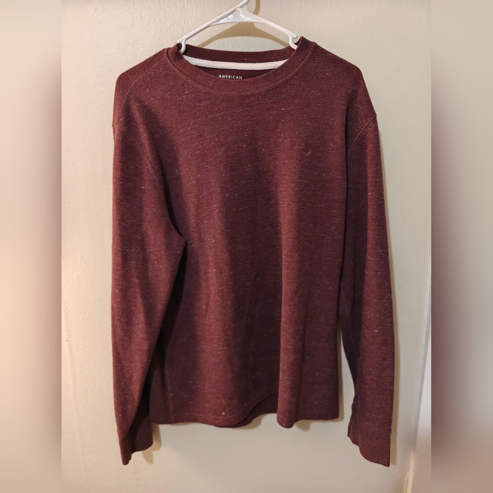 American Eagle AEO Waffle Knit Thermal Long Sleeve Shirt XL Burgundy